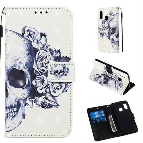 Skull Flower 3D Painted Leather Wallet Case for Samsung Galaxy A20e