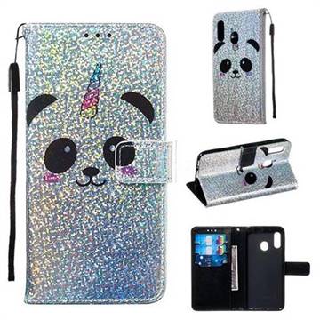 Panda Unicorn Sequins Painted Leather Wallet Case for Samsung Galaxy A20e