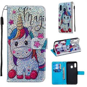 Star Unicorn Sequins Painted Leather Wallet Case for Samsung Galaxy A20e