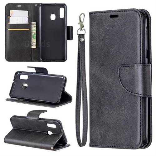 Classic Sheepskin PU Leather Phone Wallet Case for Samsung Galaxy A20e - Black