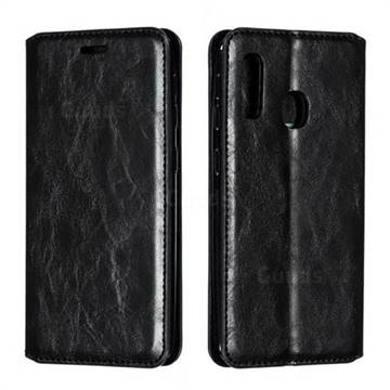 Retro Slim Magnetic Crazy Horse PU Leather Wallet Case for Samsung Galaxy A20e - Black