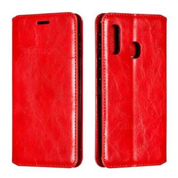 Retro Slim Magnetic Crazy Horse PU Leather Wallet Case for Samsung Galaxy A20e - Red