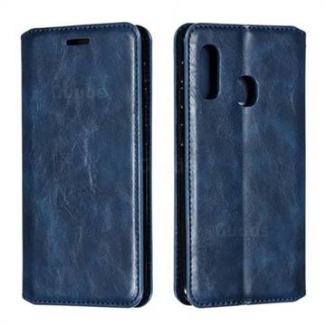 Retro Slim Magnetic Crazy Horse PU Leather Wallet Case for Samsung Galaxy A20e - Blue