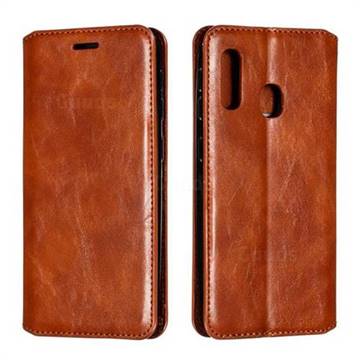 Retro Slim Magnetic Crazy Horse PU Leather Wallet Case for Samsung Galaxy A20e - Brown