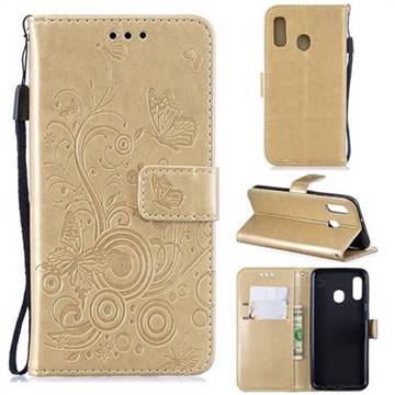 Intricate Embossing Butterfly Circle Leather Wallet Case for Samsung Galaxy A20e - Champagne