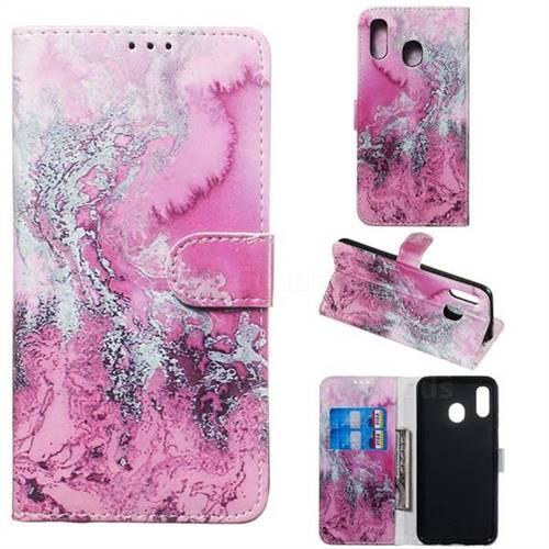 Pink Seawater PU Leather Wallet Case for Samsung Galaxy A20e