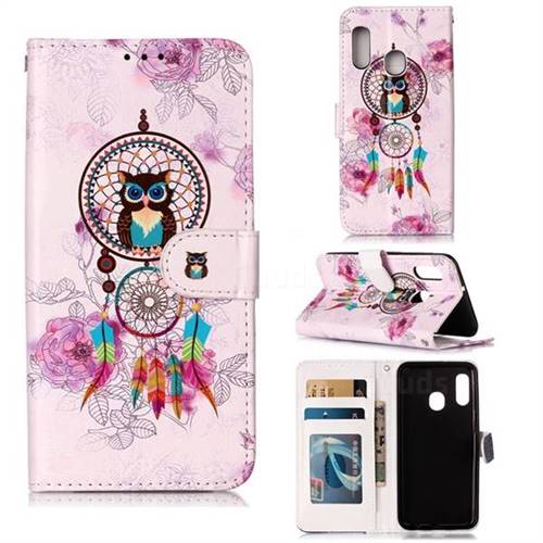 Wind Chimes Owl 3D Relief Oil PU Leather Wallet Case for Samsung Galaxy A20e