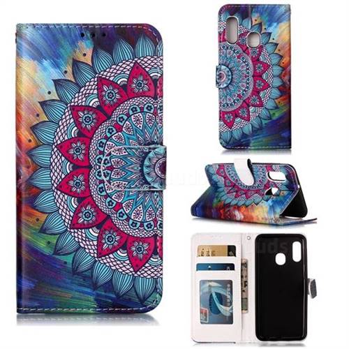 Mandala Flower 3D Relief Oil PU Leather Wallet Case for Samsung Galaxy A20e
