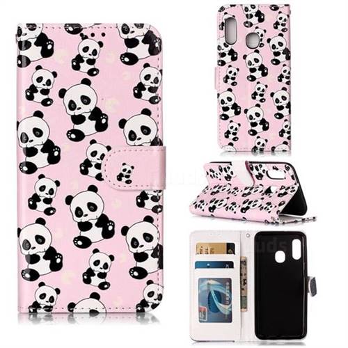 Cute Panda 3D Relief Oil PU Leather Wallet Case for Samsung Galaxy A20e