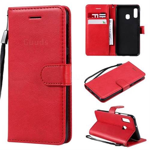 Retro Greek Classic Smooth PU Leather Wallet Phone Case for Samsung Galaxy A20e - Red