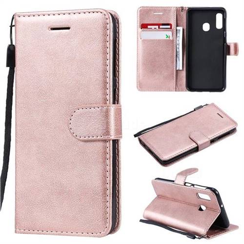 Retro Greek Classic Smooth PU Leather Wallet Phone Case for Samsung Galaxy A20e - Rose Gold