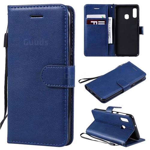 Retro Greek Classic Smooth PU Leather Wallet Phone Case for Samsung Galaxy A20e - Blue