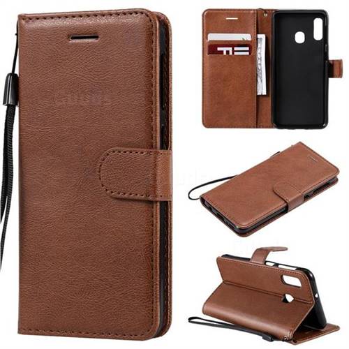 Retro Greek Classic Smooth PU Leather Wallet Phone Case for Samsung Galaxy A20e - Brown