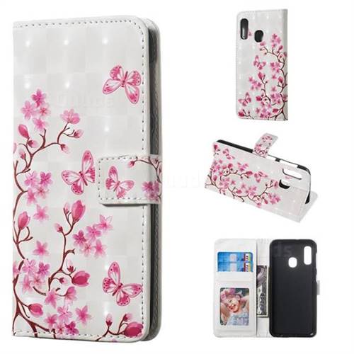 Butterfly Sakura Flower 3D Painted Leather Phone Wallet Case for Samsung Galaxy A20e