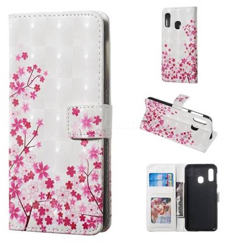 Cherry Blossom 3D Painted Leather Phone Wallet Case for Samsung Galaxy A20e