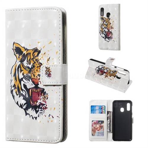 Toothed Tiger 3D Painted Leather Phone Wallet Case for Samsung Galaxy A20e