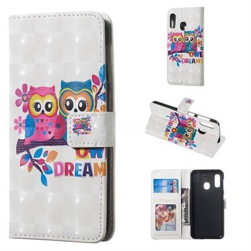 Couple Owl 3D Painted Leather Phone Wallet Case for Samsung Galaxy A20e