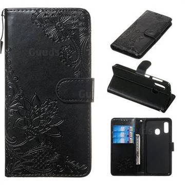 Intricate Embossing Lotus Mandala Flower Leather Wallet Case for Samsung Galaxy A20e - Black