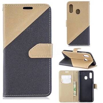 Dual Color Gold-Sand Leather Wallet Case for Samsung Galaxy A20e (Black / Champagne )