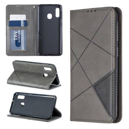 Prismatic Slim Magnetic Sucking Stitching Wallet Flip Cover for Samsung Galaxy A20e - Gray