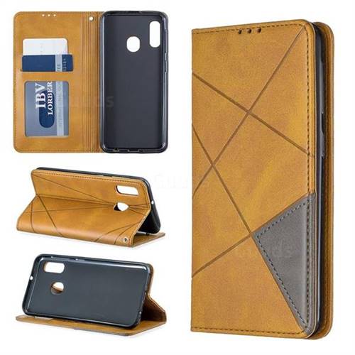 Prismatic Slim Magnetic Sucking Stitching Wallet Flip Cover for Samsung Galaxy A20e - Yellow