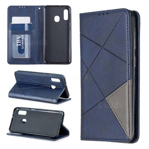 Prismatic Slim Magnetic Sucking Stitching Wallet Flip Cover for Samsung Galaxy A20e - Blue