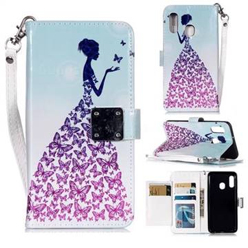 Butterfly Princess 3D Shiny Dazzle Smooth PU Leather Wallet Case for Samsung Galaxy A20e
