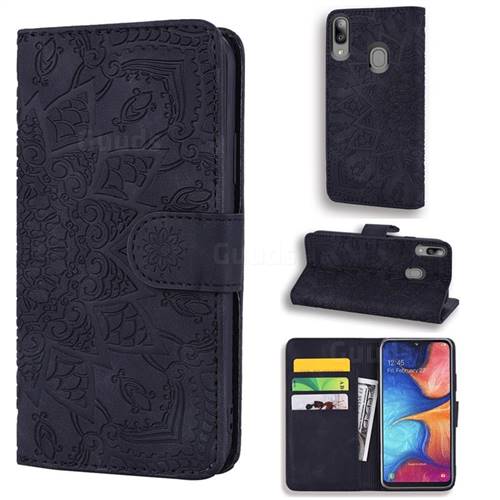 Retro Embossing Mandala Flower Leather Wallet Case for Samsung Galaxy A20e - Black