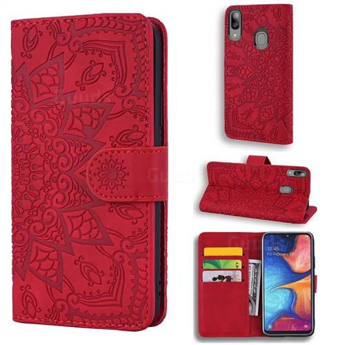 Retro Embossing Mandala Flower Leather Wallet Case for Samsung Galaxy A20e - Red