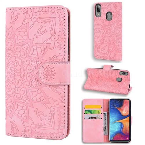 Retro Embossing Mandala Flower Leather Wallet Case for Samsung Galaxy A20e - Pink