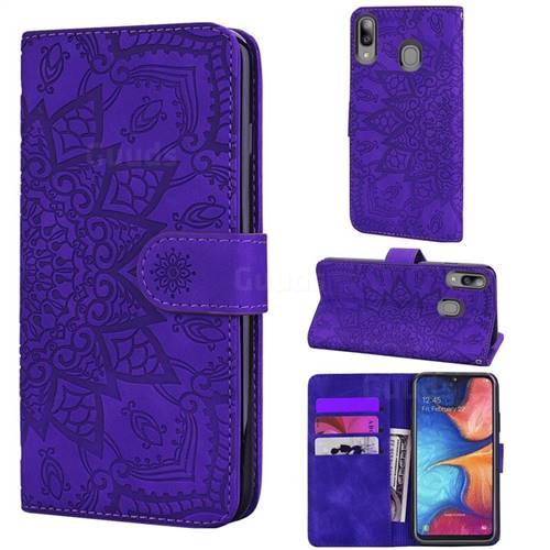 Retro Embossing Mandala Flower Leather Wallet Case for Samsung Galaxy A20e - Purple
