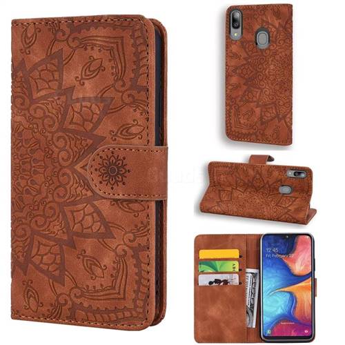 Retro Embossing Mandala Flower Leather Wallet Case for Samsung Galaxy A20e - Brown