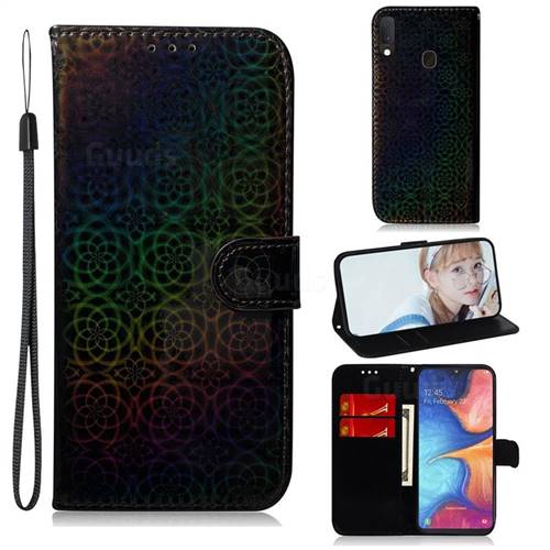 Laser Circle Shining Leather Wallet Phone Case for Samsung Galaxy A20e - Black