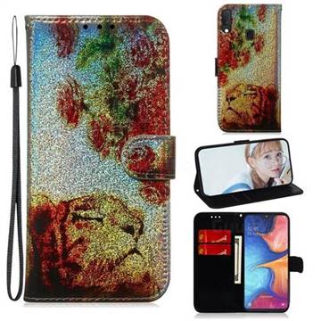 Tiger Rose Laser Shining Leather Wallet Phone Case for Samsung Galaxy A20e