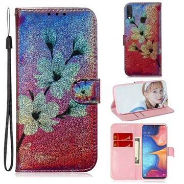Magnolia Laser Shining Leather Wallet Phone Case for Samsung Galaxy A20e