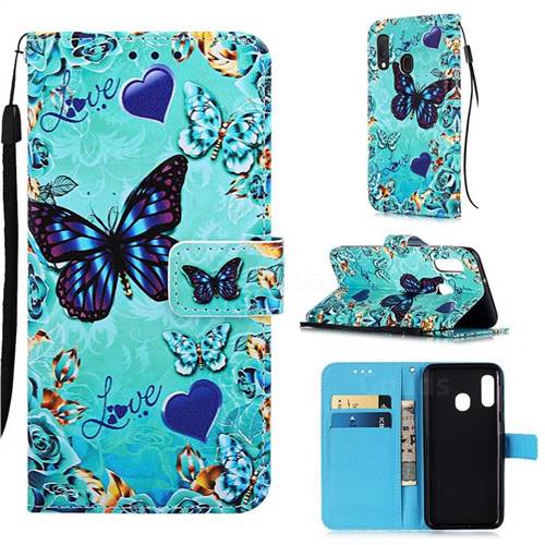 Love Butterfly Matte Leather Wallet Phone Case for Samsung Galaxy A20e