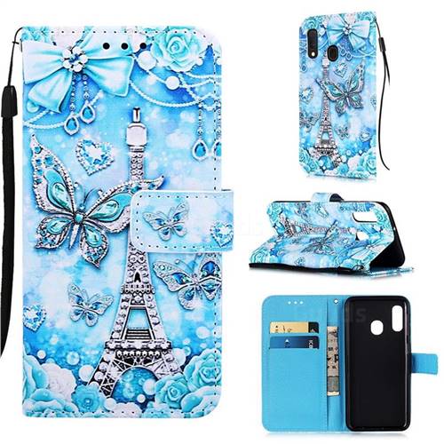 Tower Butterfly Matte Leather Wallet Phone Case for Samsung Galaxy A20e