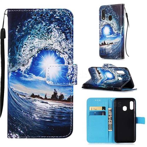 Waves and Sun Matte Leather Wallet Phone Case for Samsung Galaxy A20e