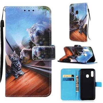 Mirror Cat Matte Leather Wallet Phone Case for Samsung Galaxy A20e
