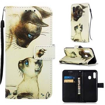 Cat Confrontation Matte Leather Wallet Phone Case for Samsung Galaxy A20e