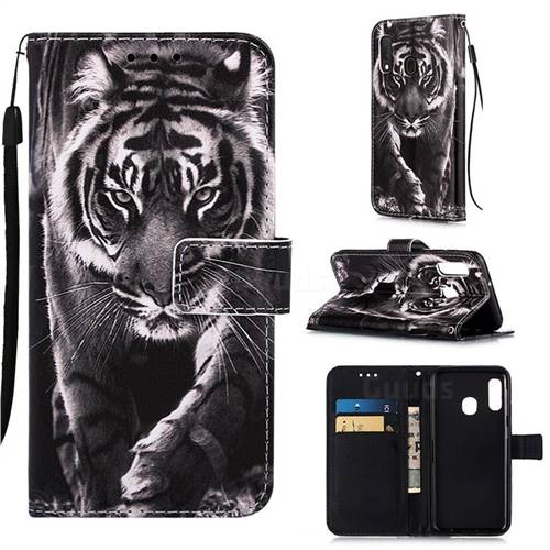 Black and White Tiger Matte Leather Wallet Phone Case for Samsung Galaxy A20e
