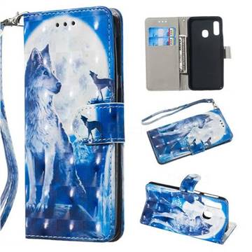 Ice Wolf 3D Painted Leather Wallet Phone Case for Samsung Galaxy A20e