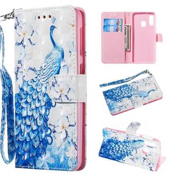 Blue Peacock 3D Painted Leather Wallet Phone Case for Samsung Galaxy A20e