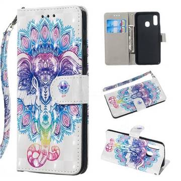 Colorful Elephant 3D Painted Leather Wallet Phone Case for Samsung Galaxy A20e