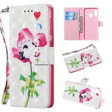 Flower Panda 3D Painted Leather Wallet Phone Case for Samsung Galaxy A20e