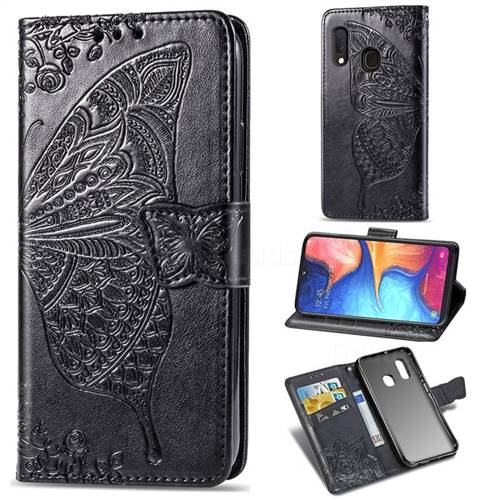 Embossing Mandala Flower Butterfly Leather Wallet Case for Samsung Galaxy A20e - Black