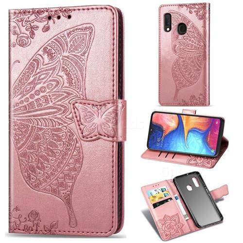 Embossing Mandala Flower Butterfly Leather Wallet Case for Samsung Galaxy A20e - Rose Gold