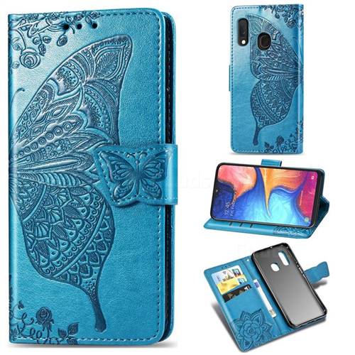Embossing Mandala Flower Butterfly Leather Wallet Case for Samsung Galaxy A20e - Blue