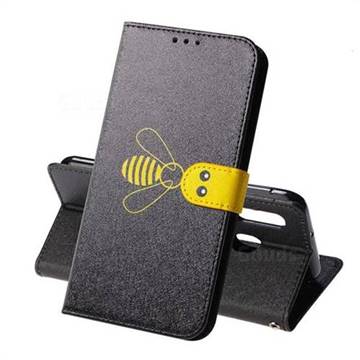 Silk Texture Bee Pattern Leather Phone Case for Samsung Galaxy A20e - Black