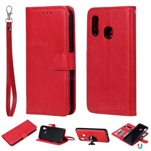 Retro Greek Detachable Magnetic PU Leather Wallet Phone Case for Samsung Galaxy A20e - Red